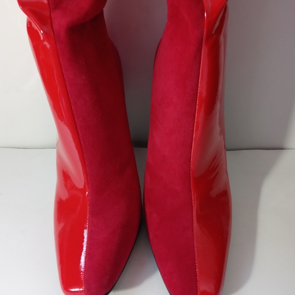 Red stiletto boots half suede half Faux leather - Picture 2 of 8
